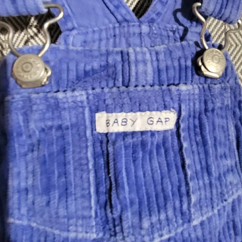 Baby Gap Vintage Unisex Blue Corduroy Overalls With Snaps Size 6-12M